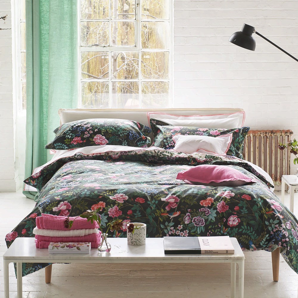 Porcelaine de Chine Duvet Cover and Pillowcase in Noir Black By Designers Guild Bedding